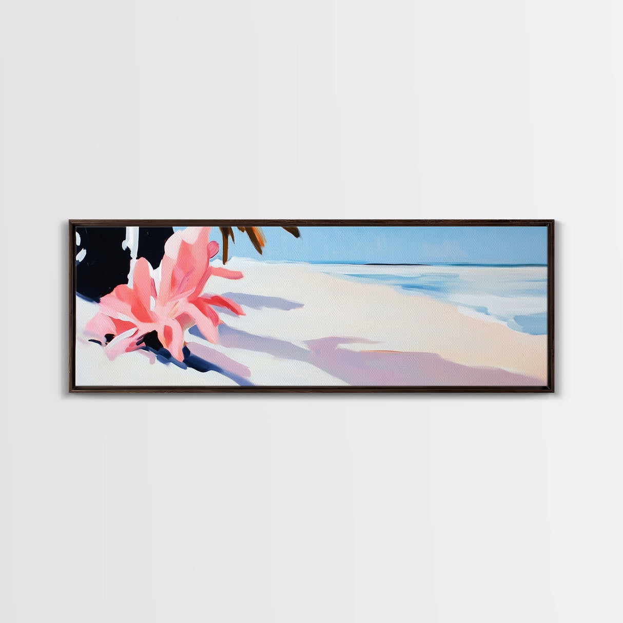 Tropical Beach, Palm Shadow, Minimalist Art, Coastal Wall Art, Summer Aesthetic, Framed Canvas Print, Living Room Art, Boho Beach Decor