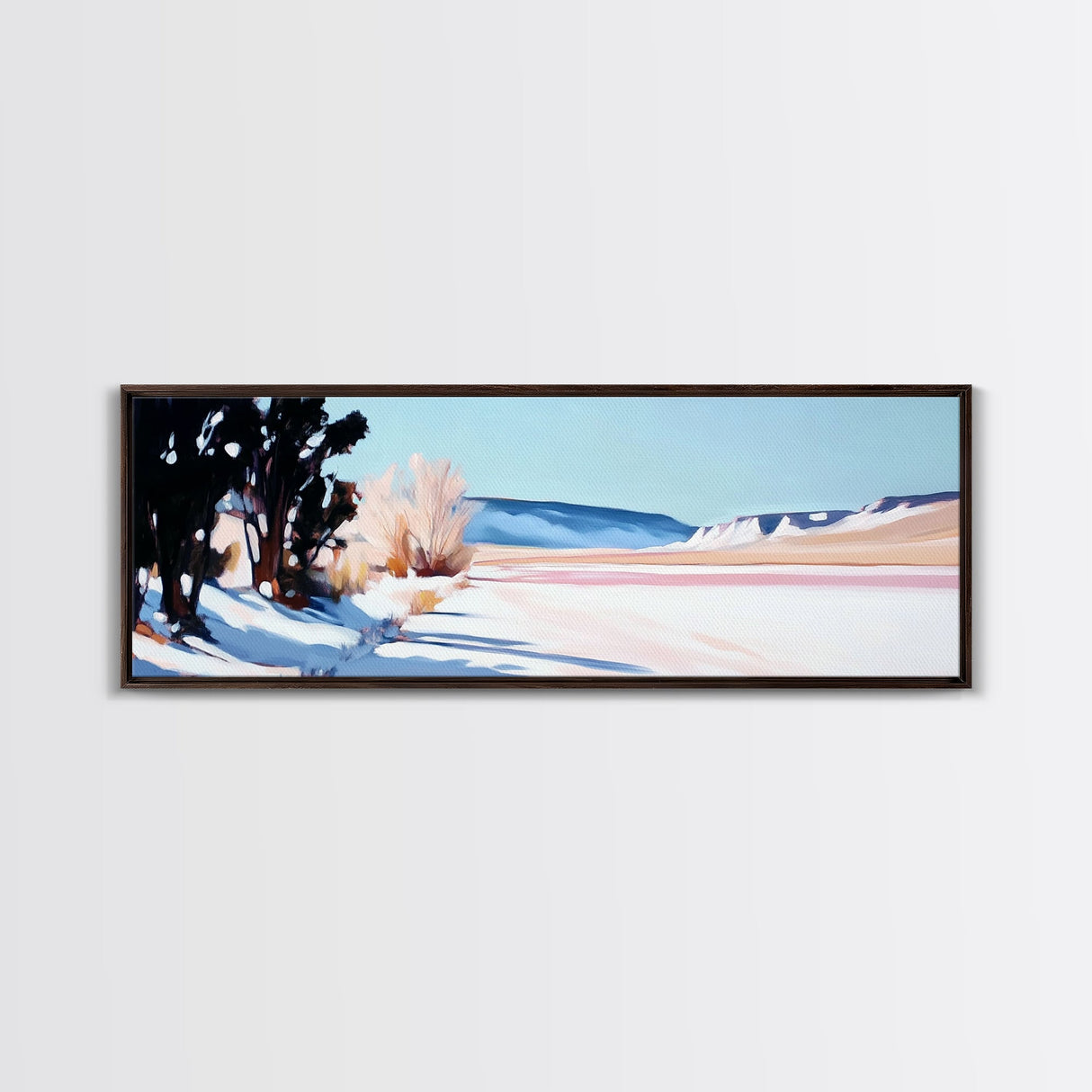Winter Landscape, Snowy Trees, Mountain View, Framed Canvas Print, Rustic Wall Art, Cabin Decor, Cozy Winter Aesthetic, Home Office Art