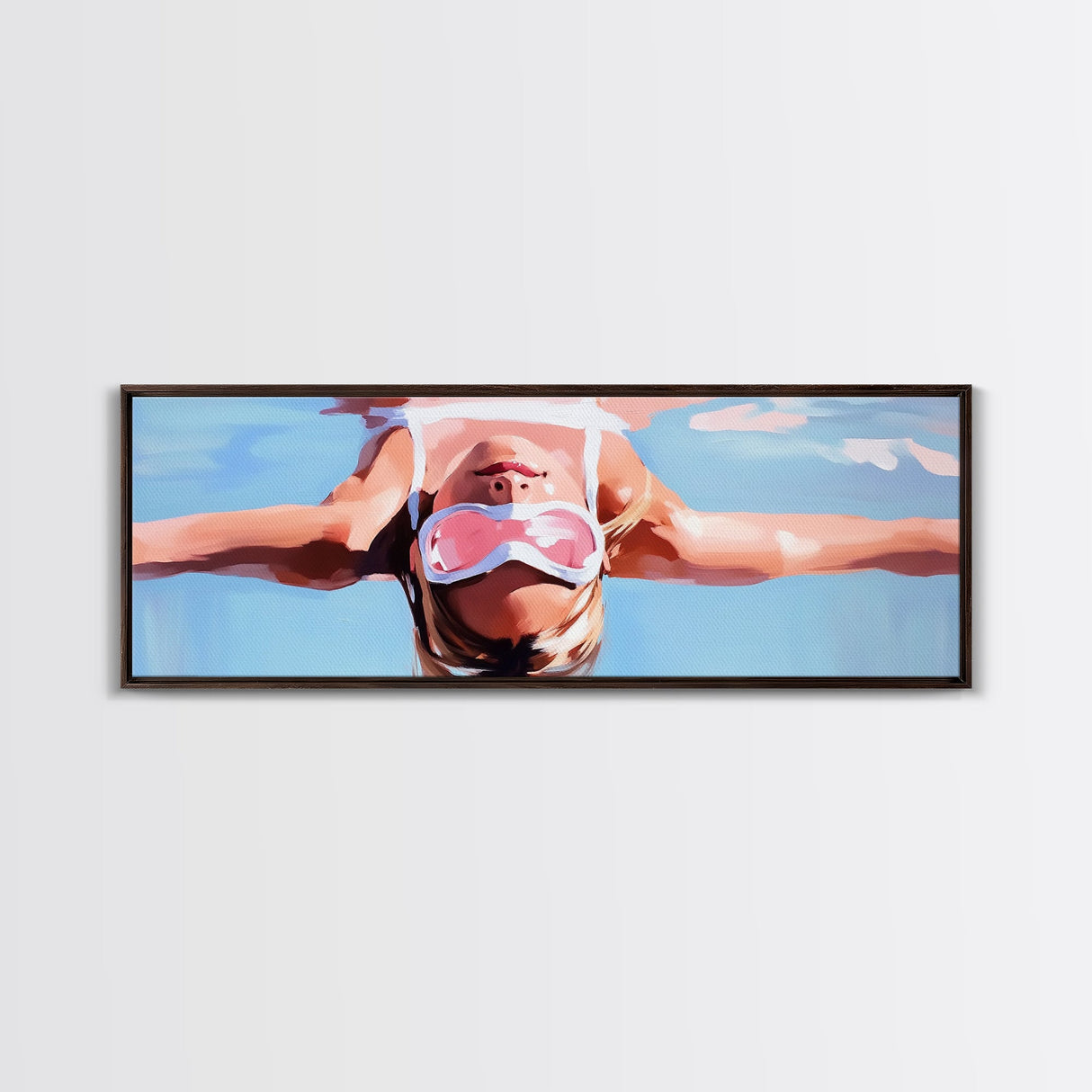 Floating Relaxation, Summer Bliss, Poolside Calm, Leisure Vibes, Framed Canvas Print, Boho Wall Art, Modern Bedroom Decor, Gift Idea