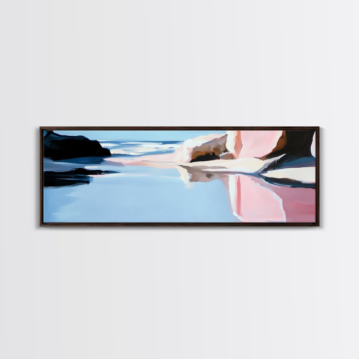 Reflected Ocean Scene, Coastal Landscape Print, Tranquil Beach Art, Blue Pastel Painting, Large Canvas Print, Living Room Wall Decor