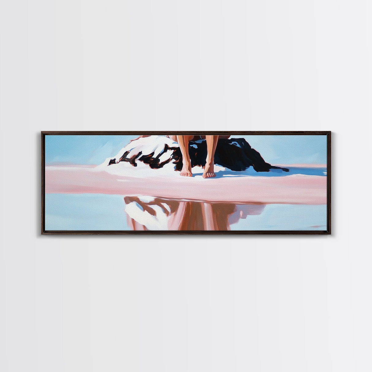 Seated on Rock, Serene Beach, Pink Tones, Coastal Minimalism, Contemporary Decor, Canvas Print, Bedroom Wall Art, Boho Vibes