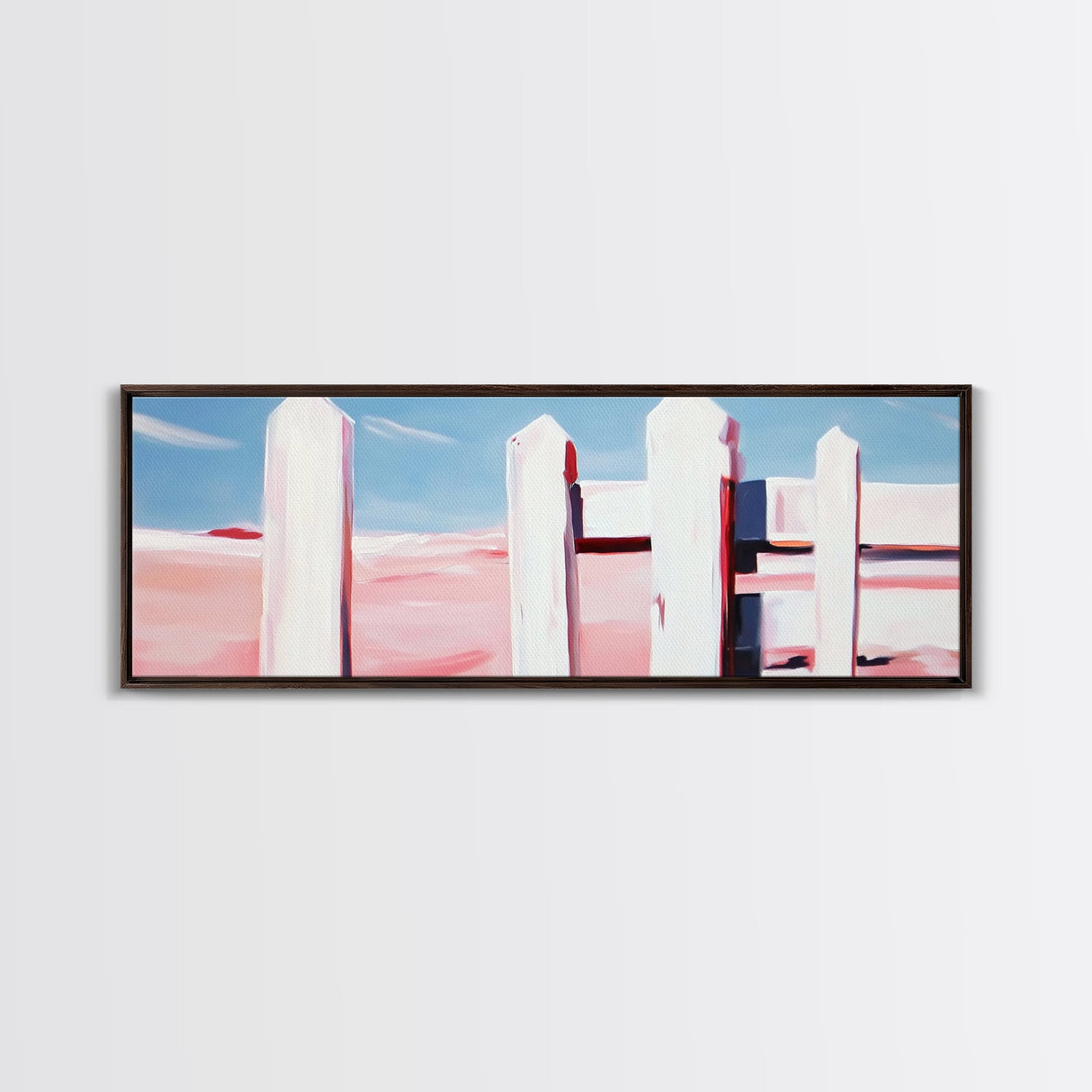 White Fence, Pastel Horizon, Modern Country Art, Minimalist Home Decor, Canvas Print, Farmhouse Wall Art, Soft Neutral Tones, Elegant Art