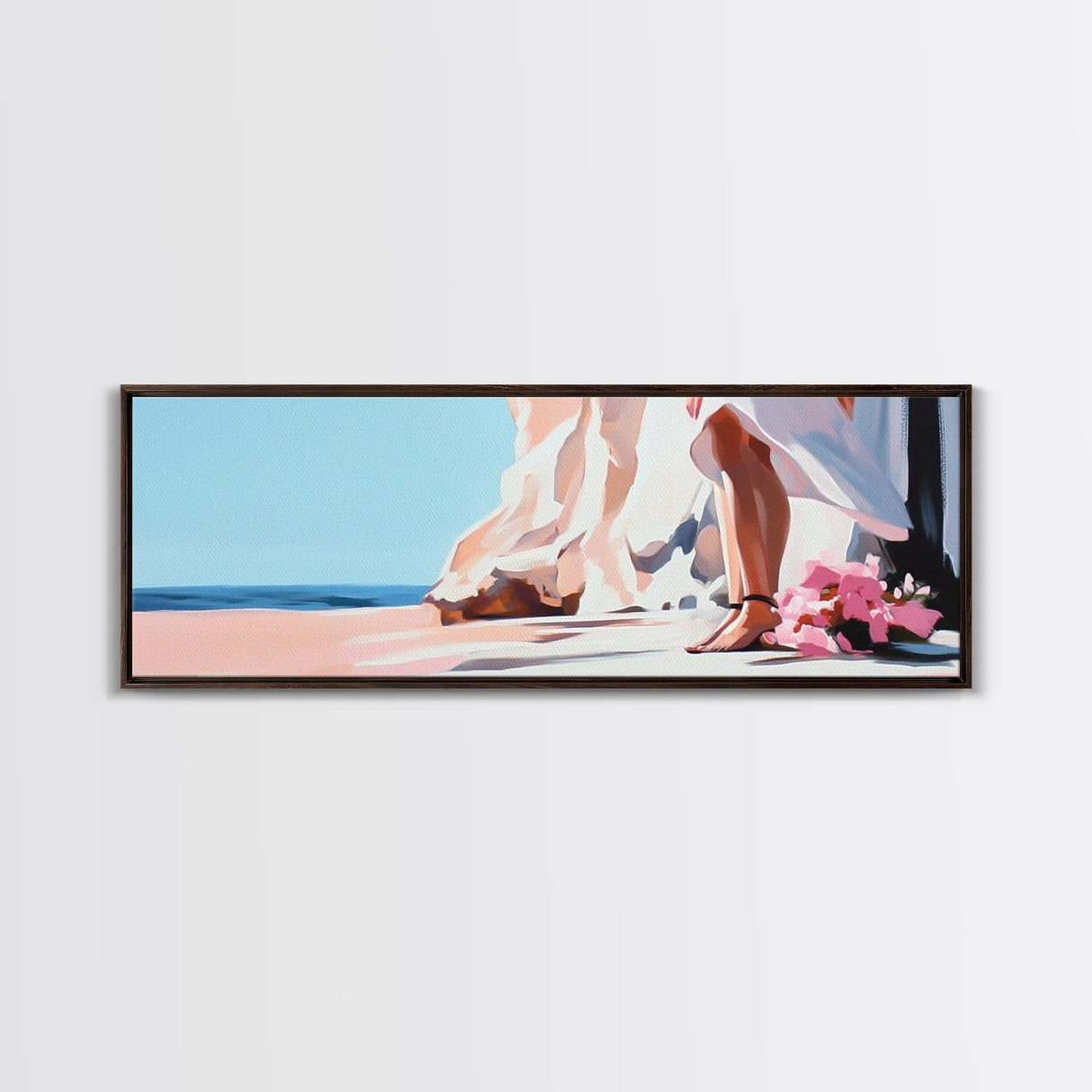 Bride by Cliffs, Wedding Wall Art, Coastal Painting, Feminine Seascape, Elegant Home Decor, Framed Canvas Print, Bedroom Aesthetic