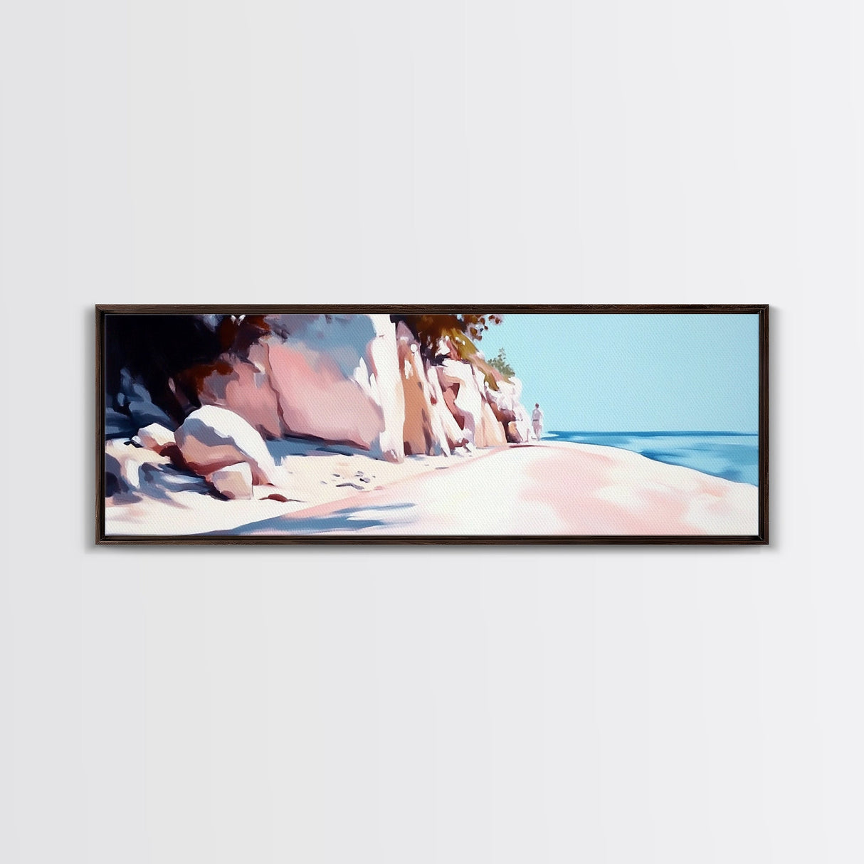 Cliffside Walk, Coastal Landscape Art, Peaceful Beach Scene, Nature Painting, Seaside Decor, Framed Canvas Print, Living Room Wall Art