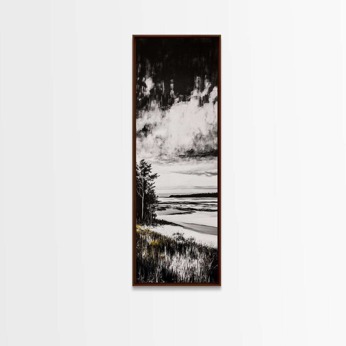 Coastal Serenity, Black White Landscape, Ocean Horizon Art, Minimalist Beach Scene, Modern Home Decor, Framed Canvas Print