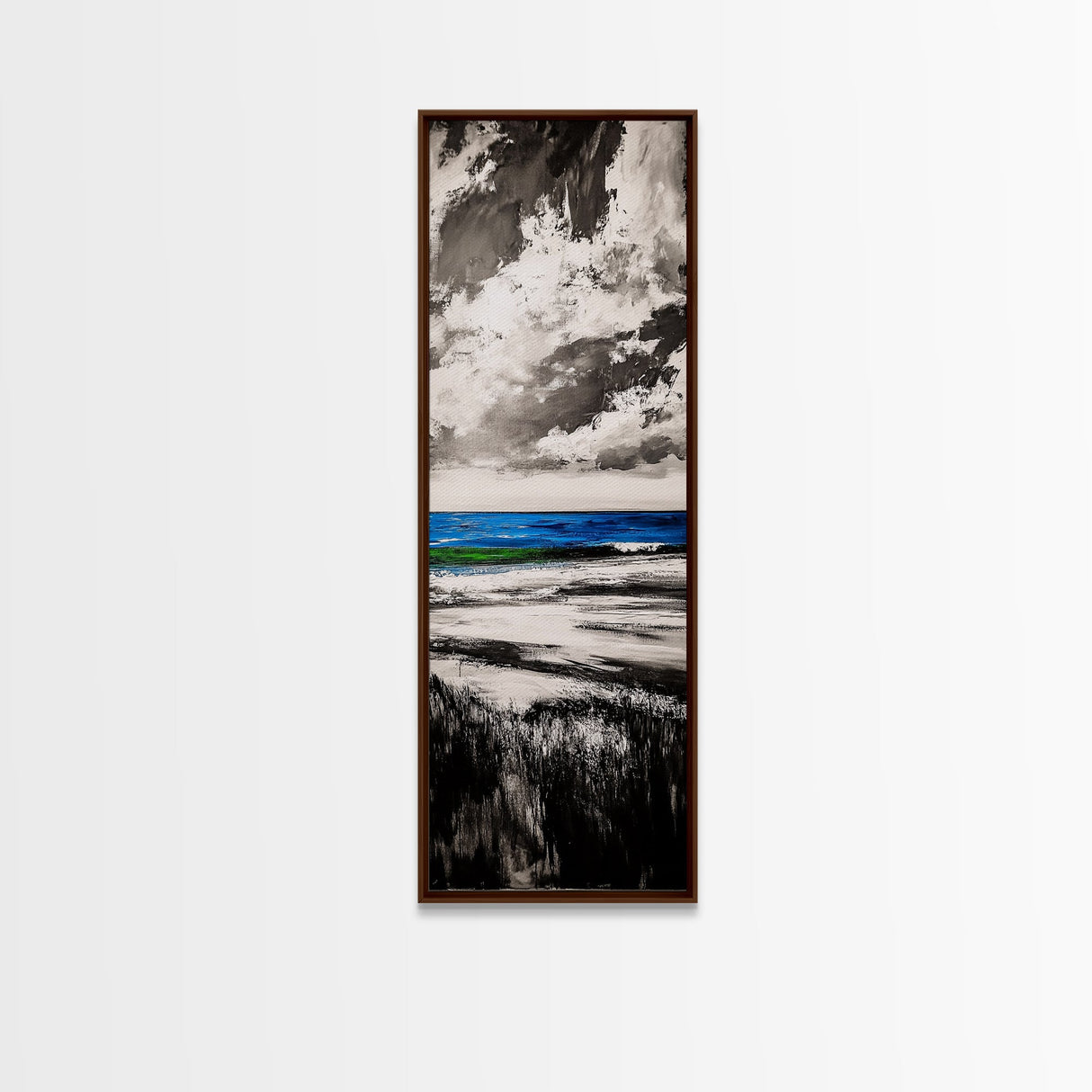 Tranquil Ocean View, Coastal Landscape Art, Blue Waters, Minimalist Beach Scene, Canvas Print, Living Room Decor, Serene Nature Art