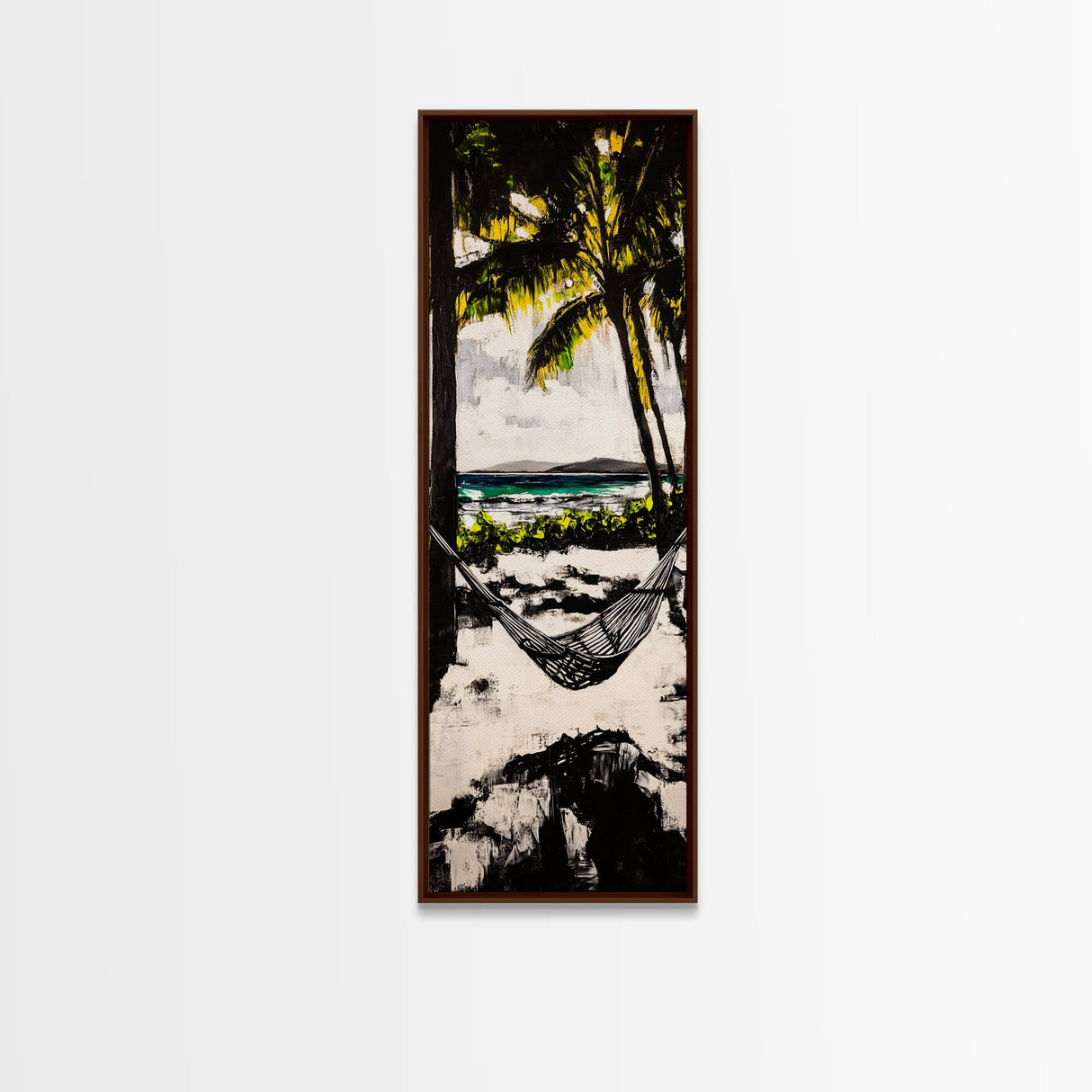 Hammock Beach View, Tropical Wall Art, Relaxing Coastal Scene, Boho Art, Canvas Print, Bedroom Decor, Palm Tree Art, Tranquil Vibes
