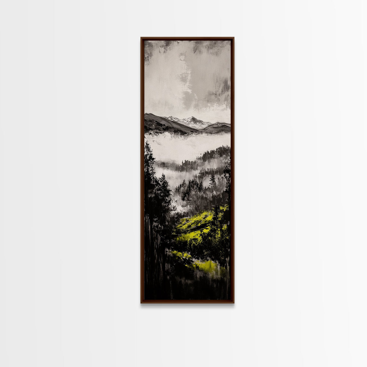 Misty Peaks, Mountain View, Landscape Art, Wilderness Wall Art, Framed Canvas Print, Cabin Decor, Outdoor Enthusiast Gift, Nature Scene