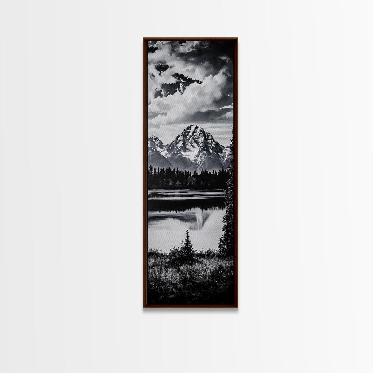 Teton Mountains, Framed Canvas Print, National Park Art, Rustic Cabin Decor, Wilderness Landscape, Black and White Art, Office Decor
