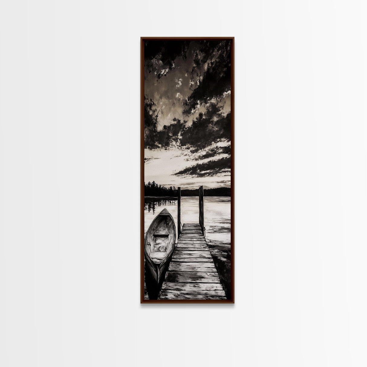 Black and White Seascape, Ocean Wave Painting, Minimalist Coastal Wall Decor, Beach House Artwork, Living Room Art, Framed Canvas Print