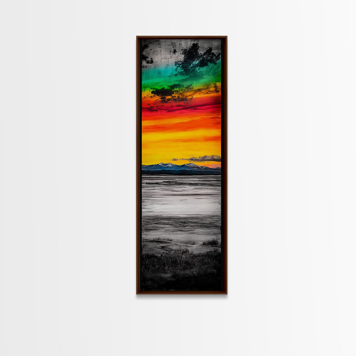 Vibrant Sunset Art, Mountain Landscape Print, Colorful Sky Painting, Modern Nature Decor, Home Wall Art, Large Canvas Print