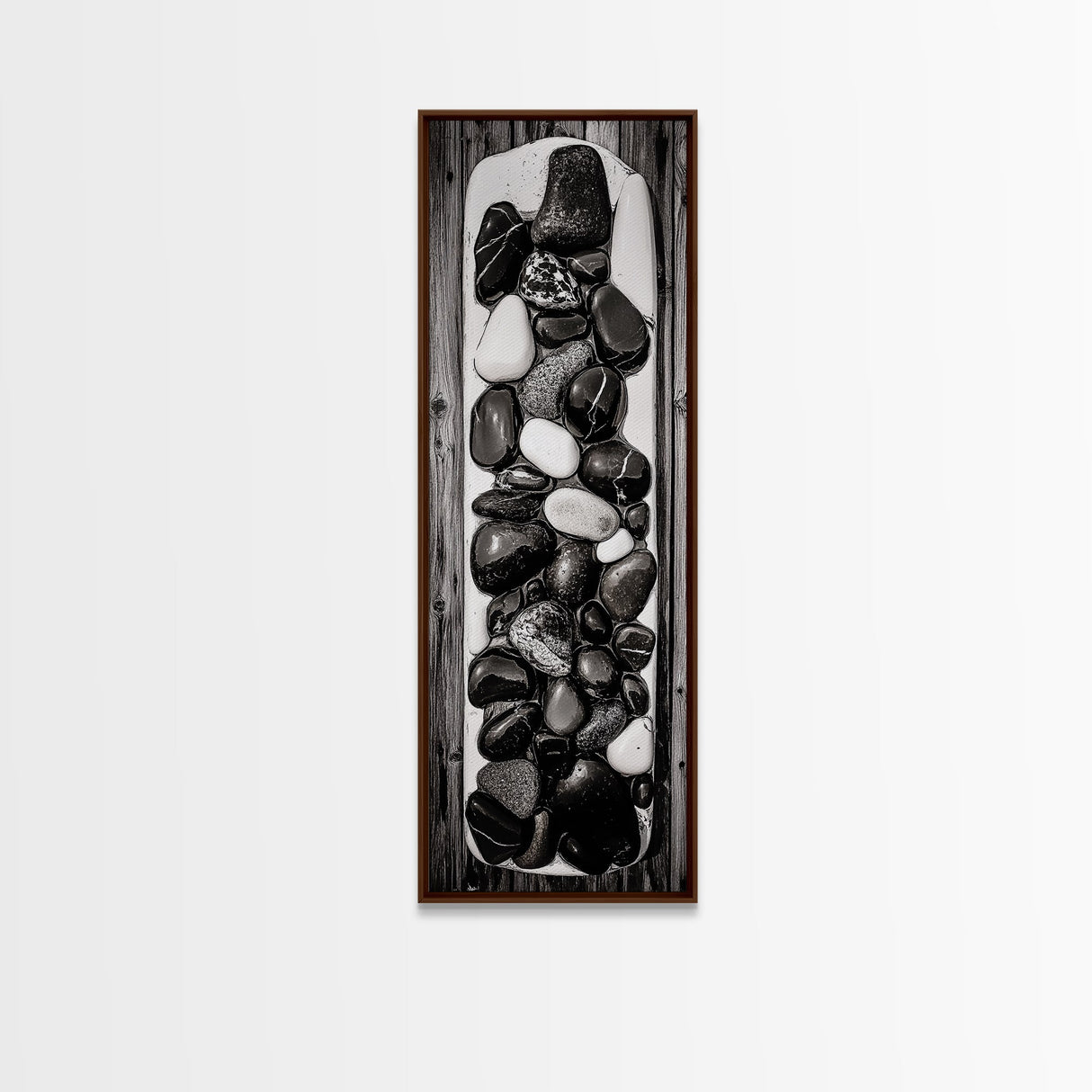 Black and White Stones, Minimalist Rock Art, Rustic Home Decor, Natural Texture Print, Modern Zen Wall Art, Framed Canvas Print