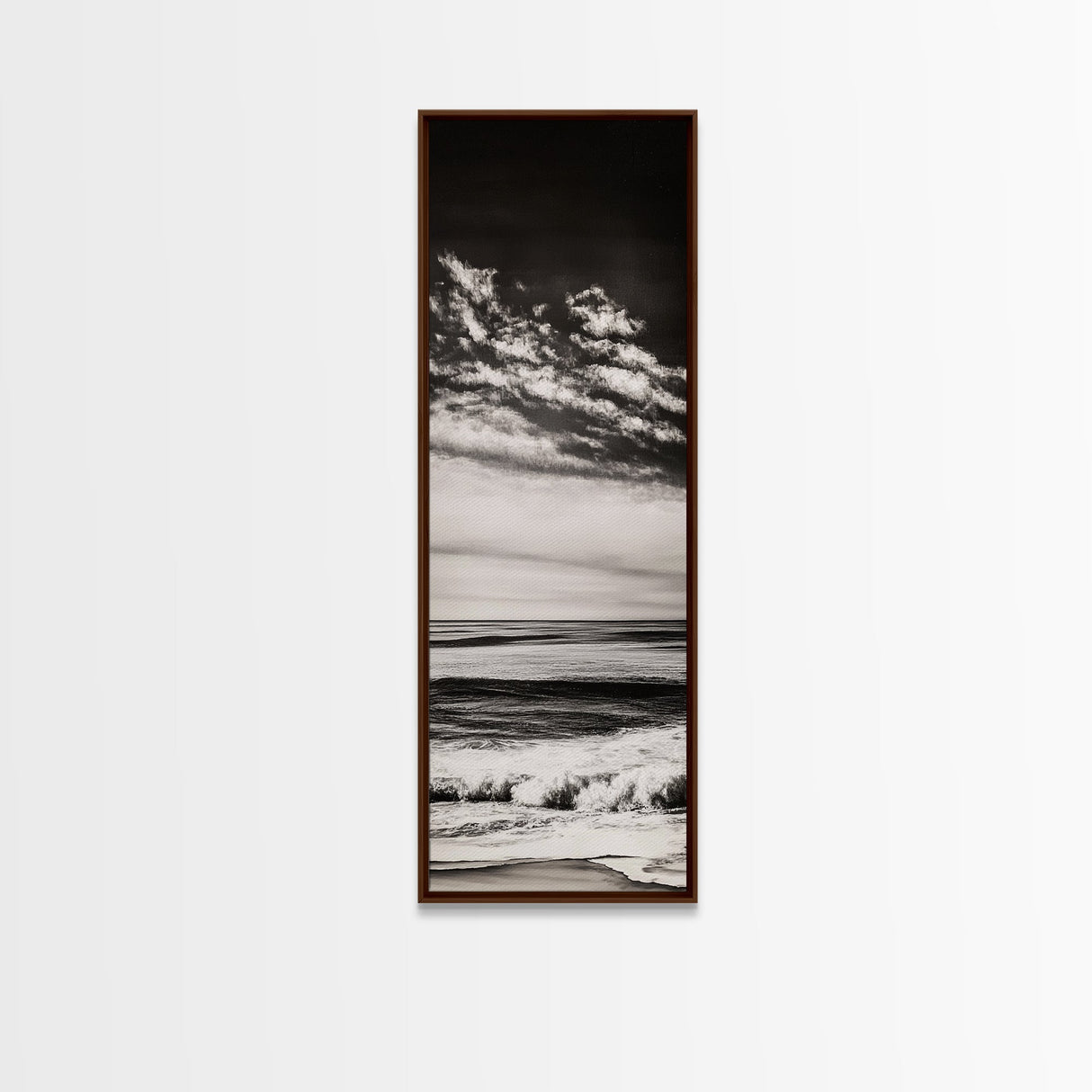 Ocean Horizon, Black and White, Cloudy Sky, Canvas Print, Coastal Wall Art, Minimalist Seascape, Modern Living Room Decor, Nautical Art