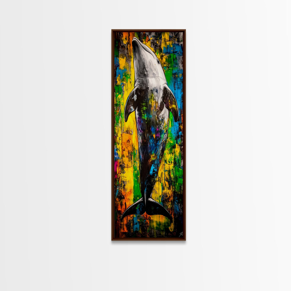 Colorful Dolphin Art, Ocean Wildlife Painting, Nautical Home Decor, Beach House Wall Art, Coastal Living Style, Canvas Print