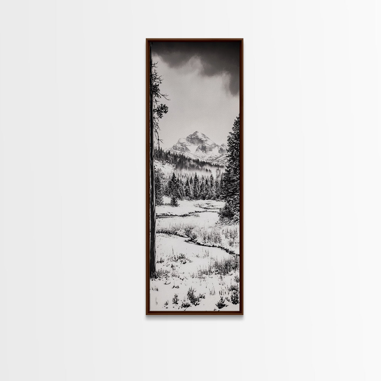 Winter Landscape, Snowy Mountains, Canvas Print, Black and White Photography, Rustic Home Decor, Cozy Cabin Wall Art, Nature Photography