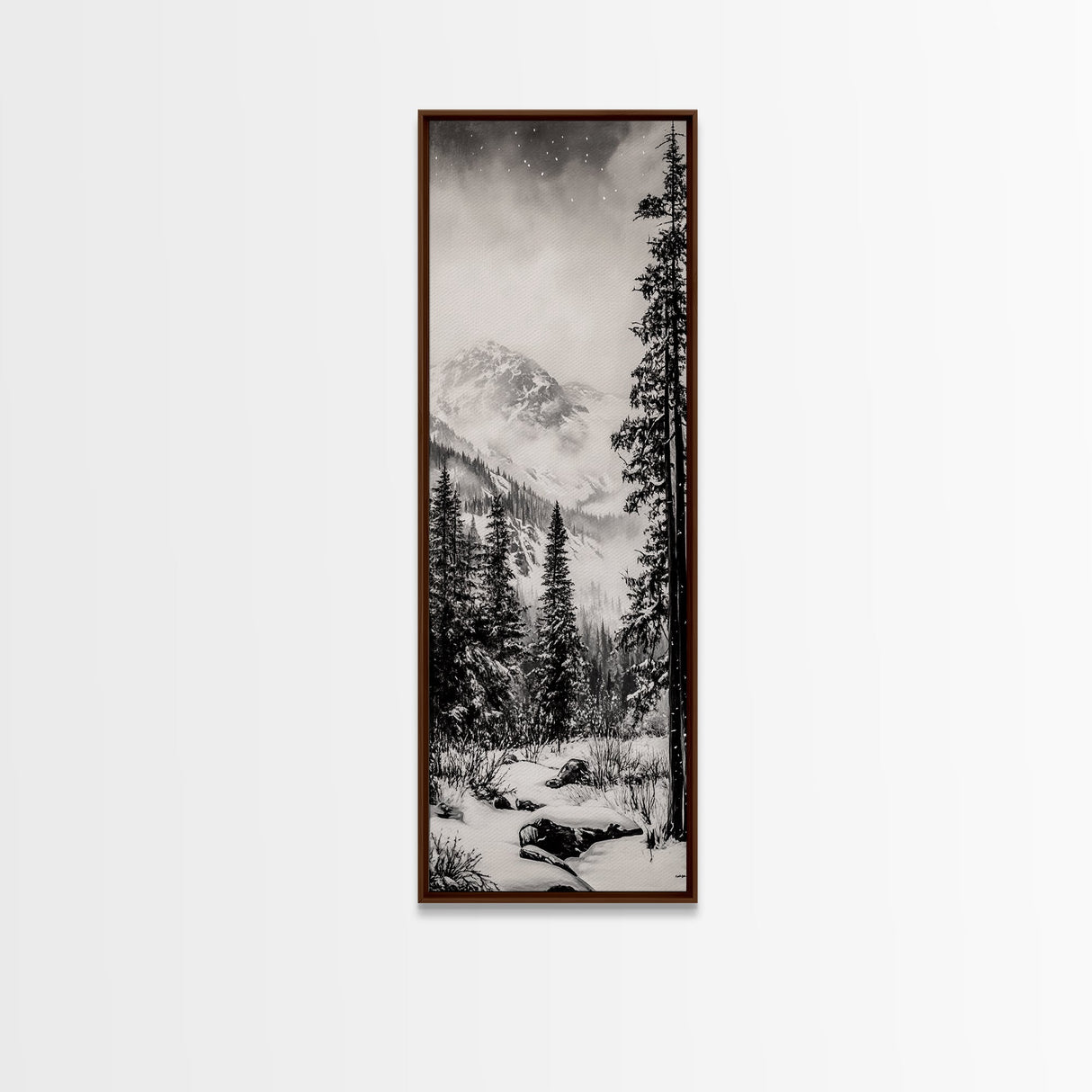 Snowfall Forest, Framed Canvas Print, Winter Scene, Nature Lover Gift, Minimalist Home Decor, Monochrome Art, Living Room Artwork