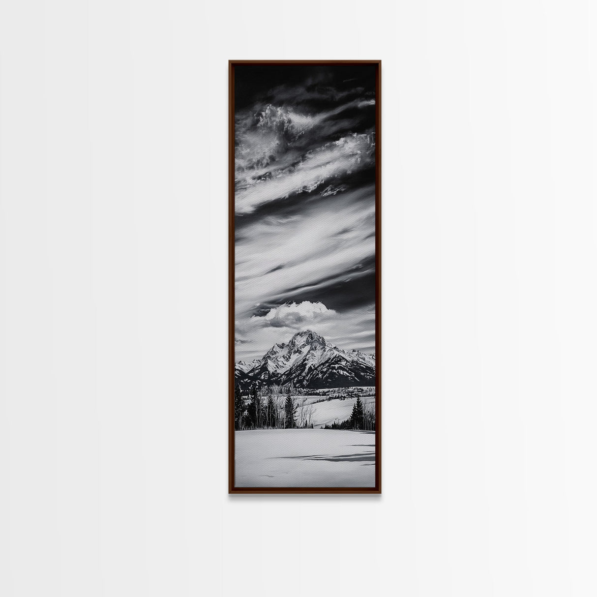 Majestic, Mountain, Black and White, Framed Canvas Print, Sky Photography, Minimalist Wall Art, Home Office Decor, Living Room Artwork