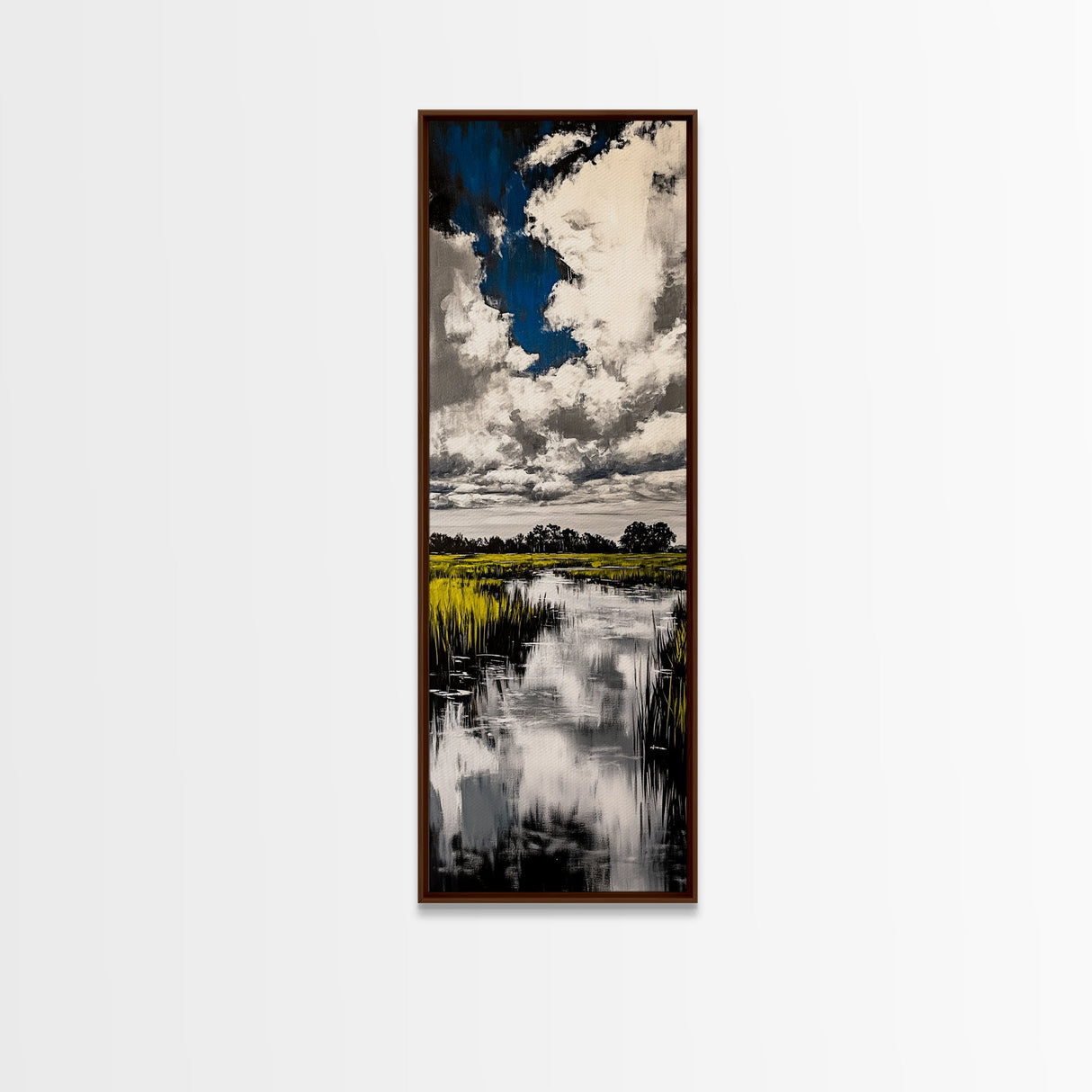 Marshland Scene, Nature Reflection, Blue Sky, Canvas Print, Rustic Landscape Art, Farmhouse Wall Decor, Entryway Nature Art