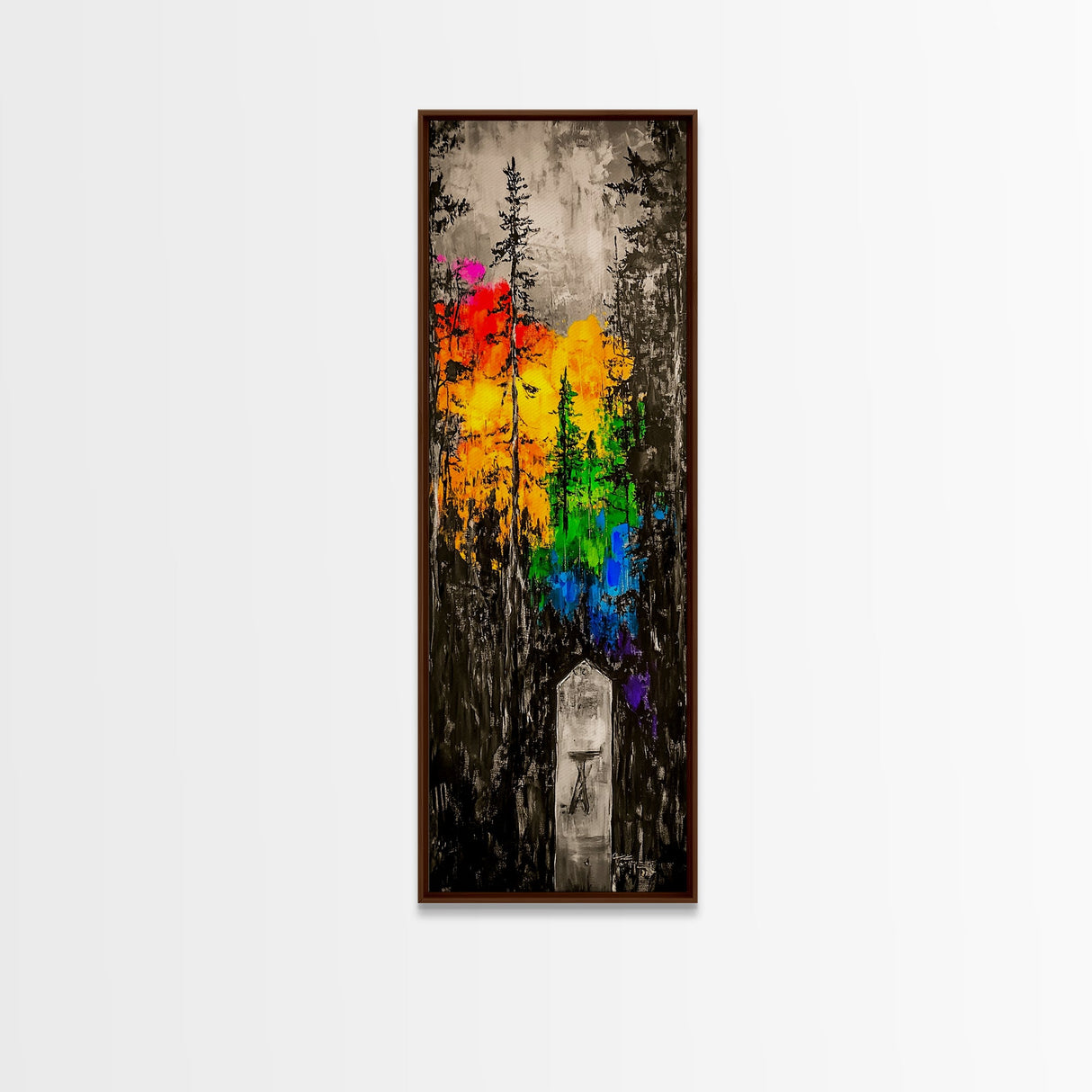 Rainbow Forest, Abstract Trees, Dark Woodland, Canvas Print, Vibrant Nature Art, Boho Home Decor, Fall Wall Artwork