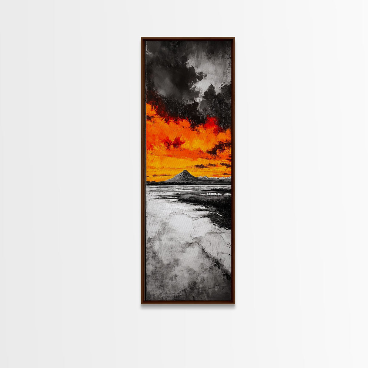 Volcanic Sunset, Fiery Sky, Abstract Mountain, Dramatic Art, Framed Canvas Print, Statement Wall Art, Bold Living Room Decor