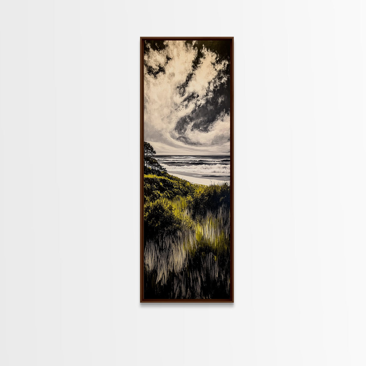 Coastal View, Ocean Landscape Art, Beach House Decor, Blue Sky Painting, Nautical Art, Modern Seascape, Framed Canvas Print