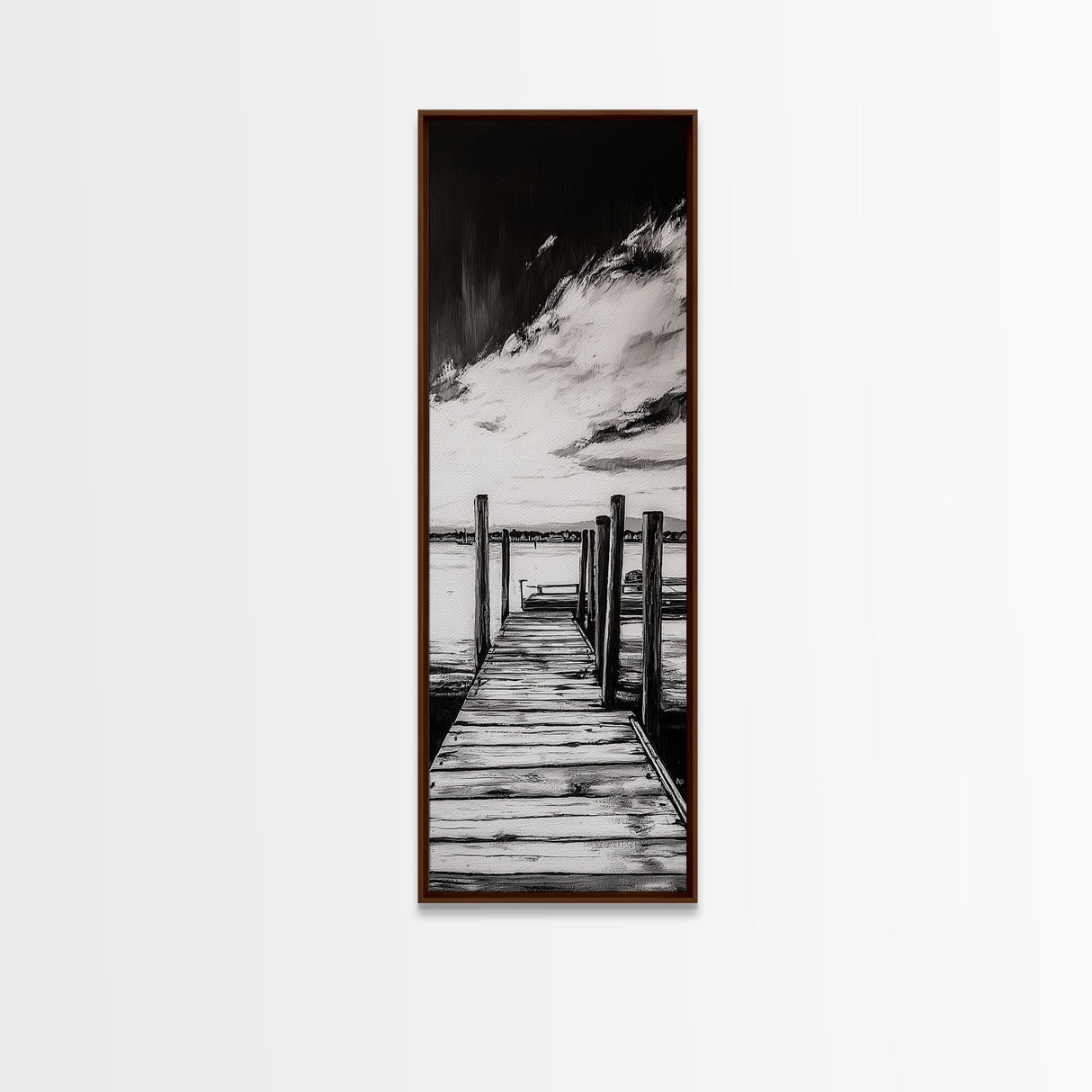 Wooden Dock, Black and White Lake Art, Rustic Cabin Wall Decor, Peaceful Waterfront Scene, Minimalist Landscape, Canvas Print