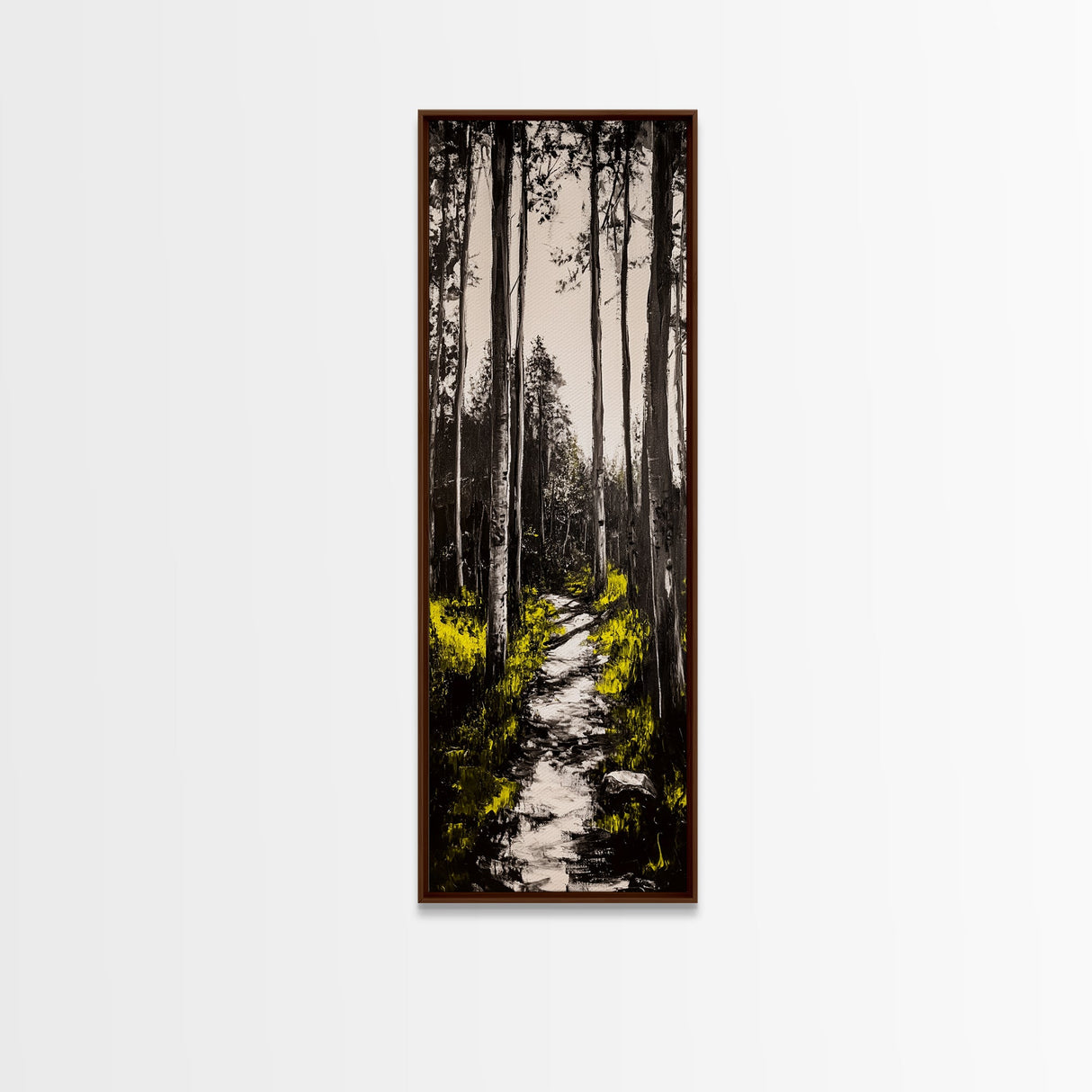 Forest Pathway, Black and White Nature Art, Autumn Trees Painting, Woodland Scene, Rustic Landscape, Living Room Wall Art, Canvas Print
