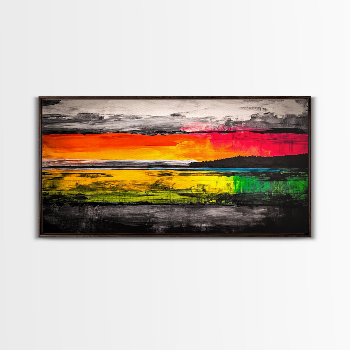 Sunset Reflections, Colorful Abstract, Ocean View, Framed Canvas Print, Vibrant Landscape Art, Large Wall Art, Modern Decor, Bedroom Art
