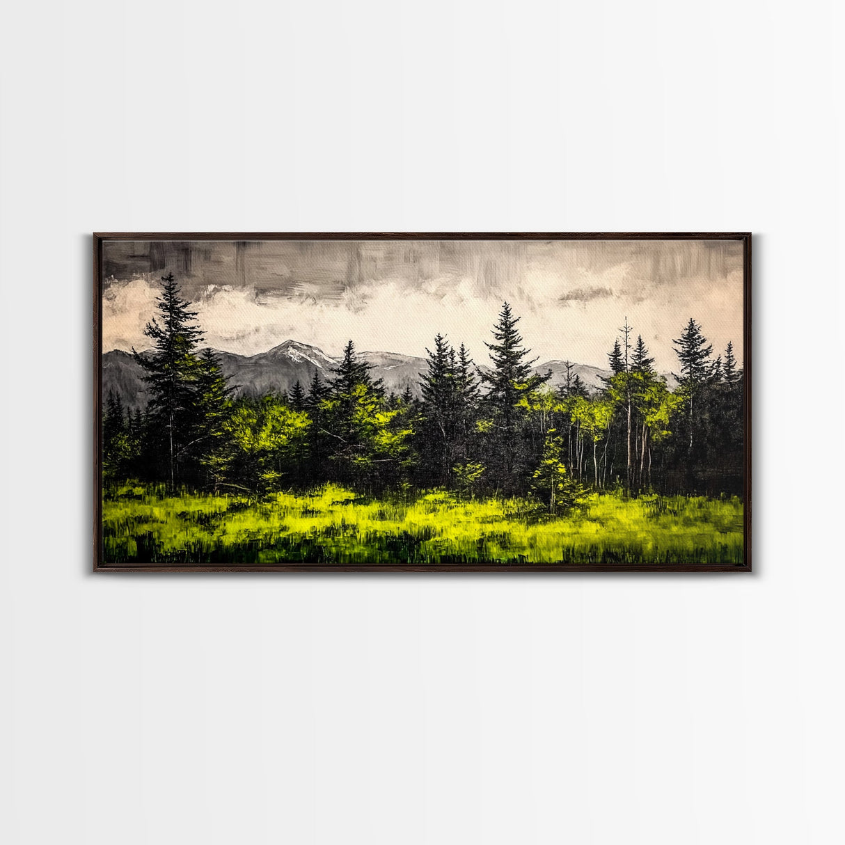 Green Forest, Mountain Landscape, Misty Trees, Framed Canvas Print, Nature Wall Art, Cabin Decor, Moody Landscape, Large Home Wall Art