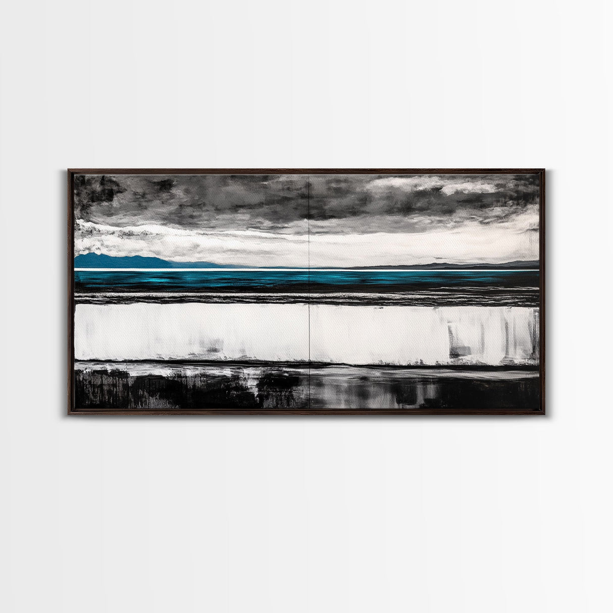Moody Seascape, Minimalist Painting, Black and White Ocean, Framed Canvas Print, Contemporary Wall Art, Modern Coastal Home Decor