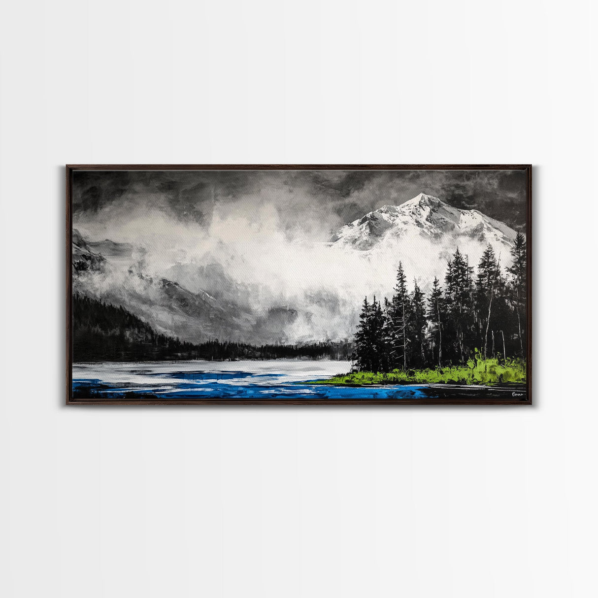 Snowy Mountains, Misty, Forest, Black and White, Canvas Print, Rustic Cabin Decor, Winter Wall Art, Nature Home Decor, Living Room Art