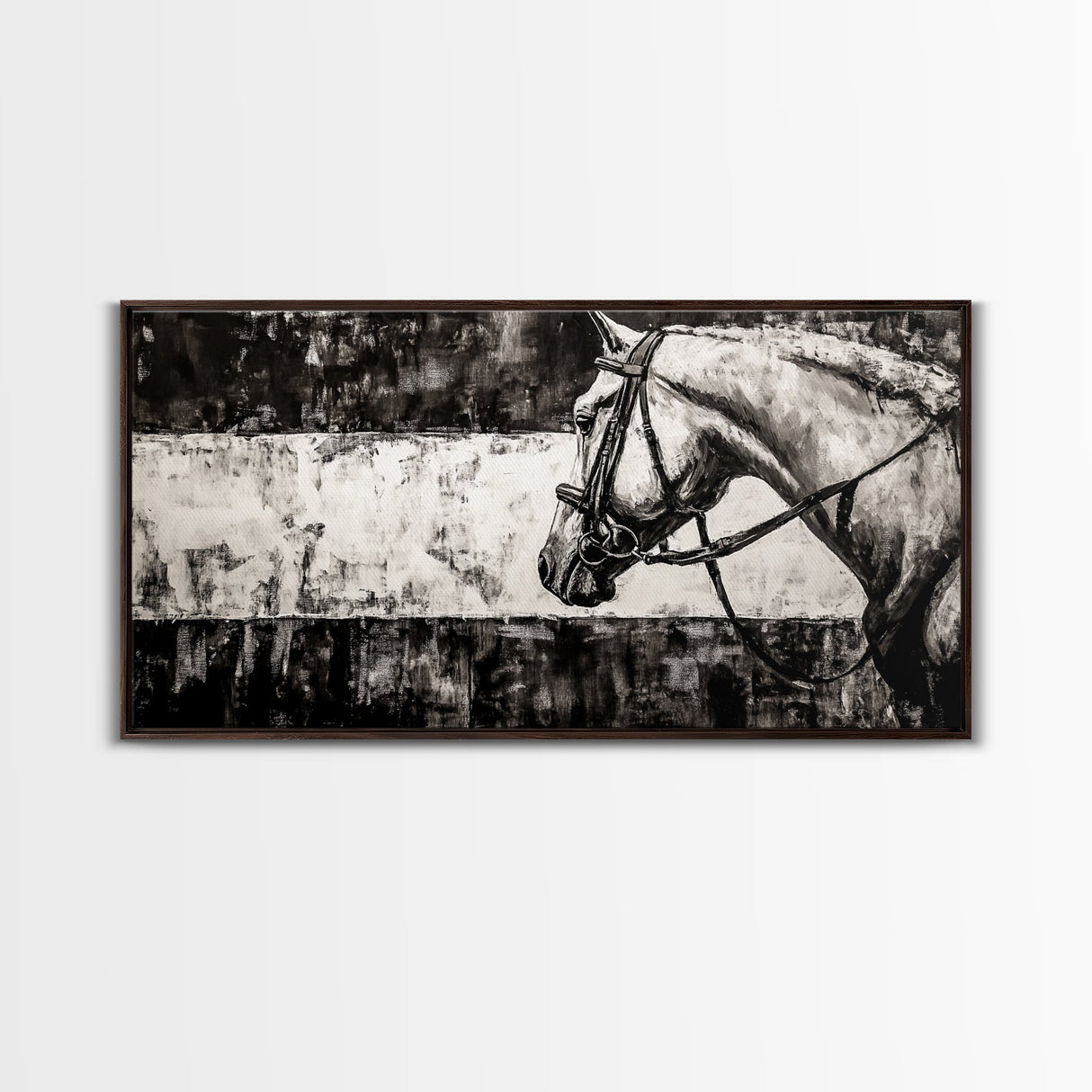 Monochrome Horse, Equestrian Wall Art, Canvas Print, Rustic Black and White Painting, Farmhouse Wall Decor, Western Wall Art