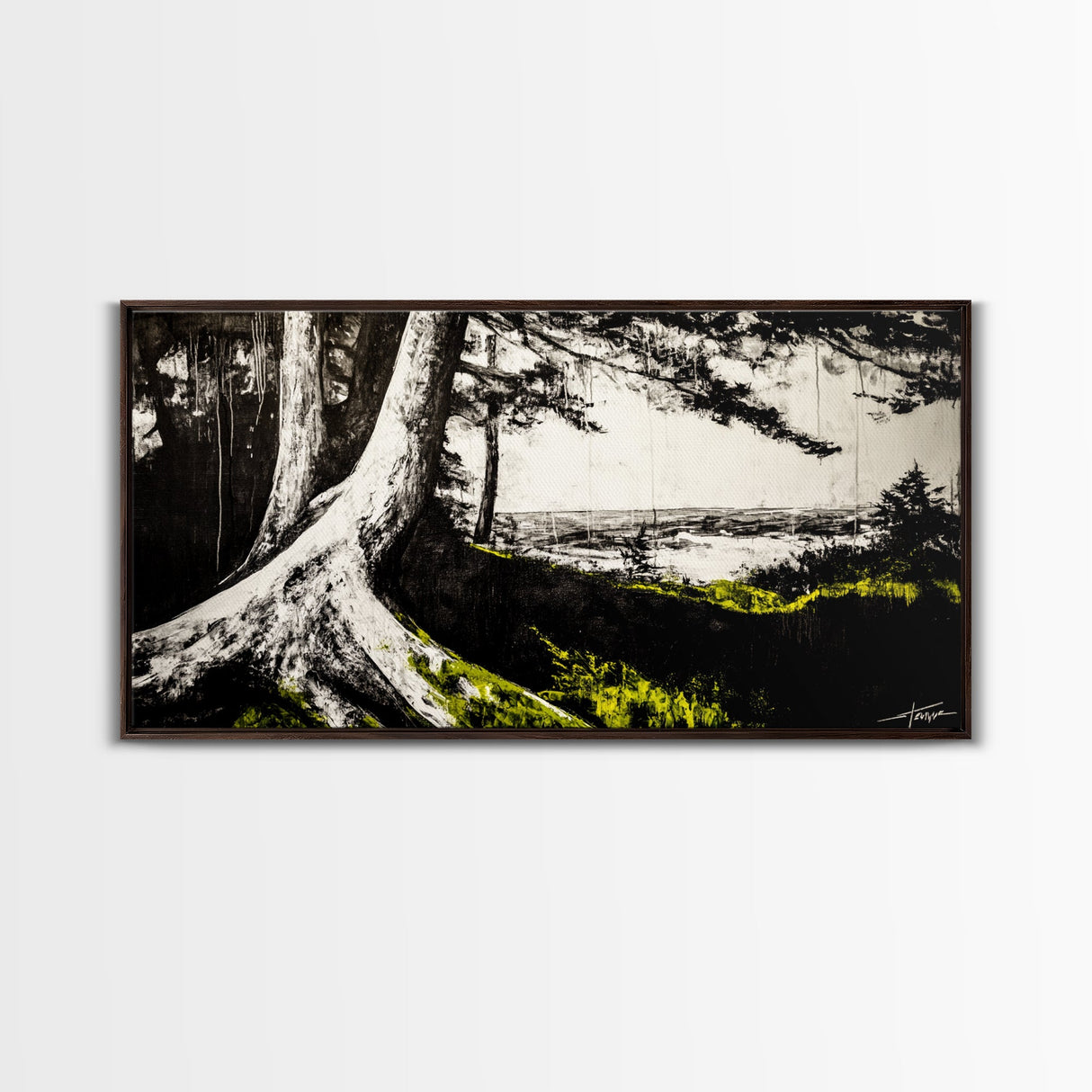 Forest Tree, Ocean View, Coastal Landscape, Canvas Print, Nature Wall Art, Black and White Art, Cabin Wall Decor, Rustic Wall Art