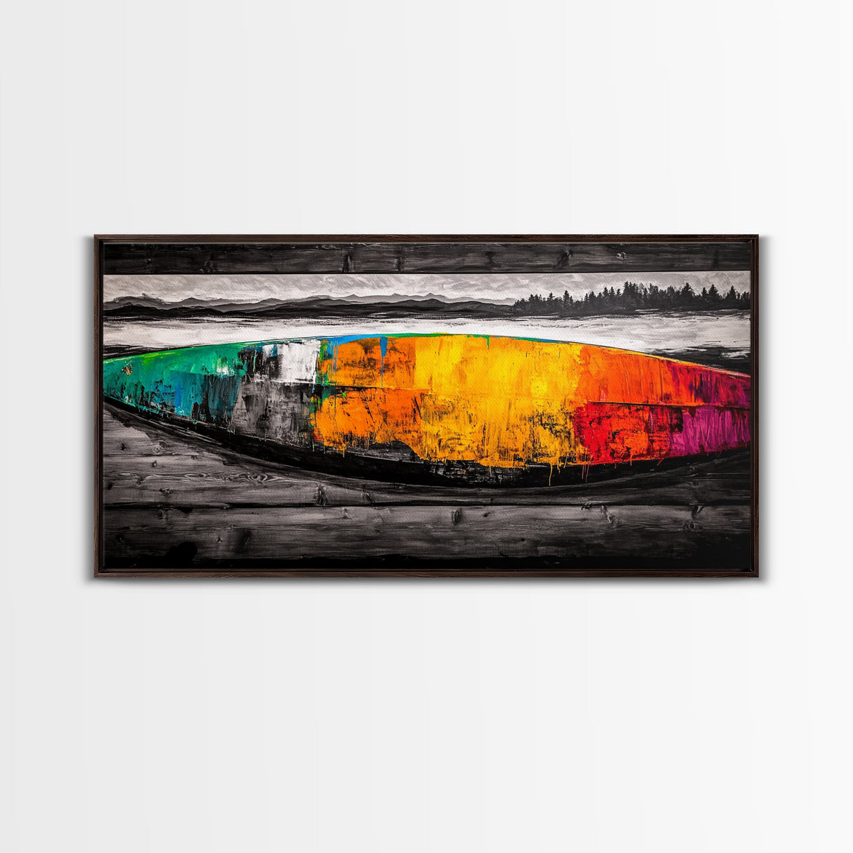 Abstract Canoe, Vibrant Boat Painting, Coastal Art, Modern Boho Decor, Colorful Wall Art, Framed Canvas Print, Dining Room Accent