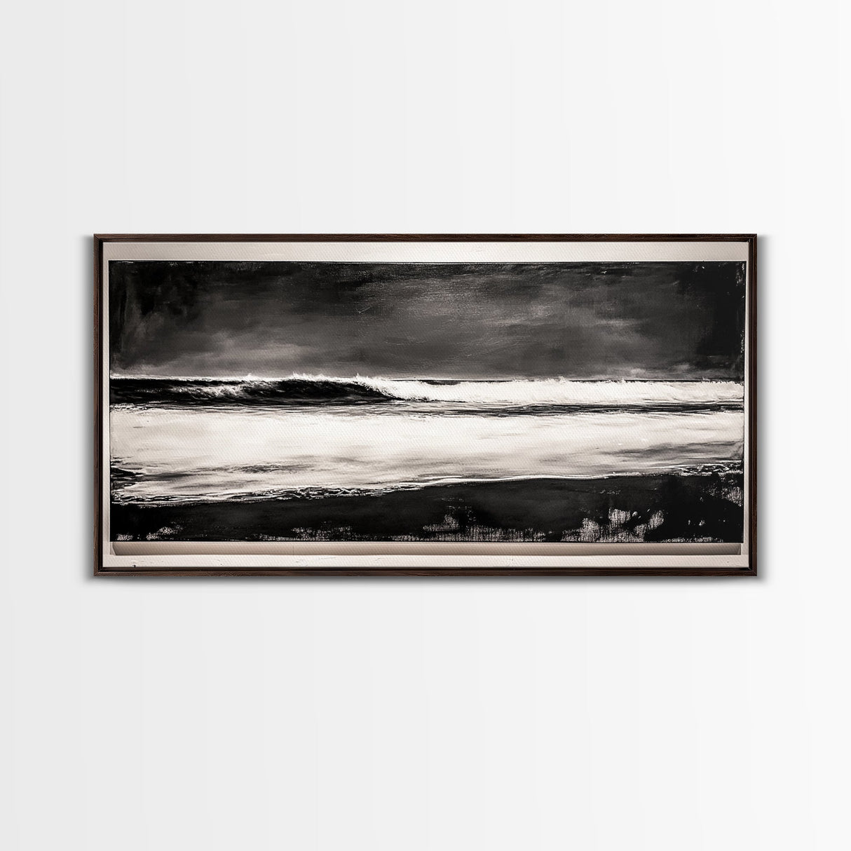 Stormy Ocean Wave, Black and White Seascape, Coastal Wall Art, Nautical Decor, Minimalist Artwork, Beach House Vibes, Framed Canvas Print