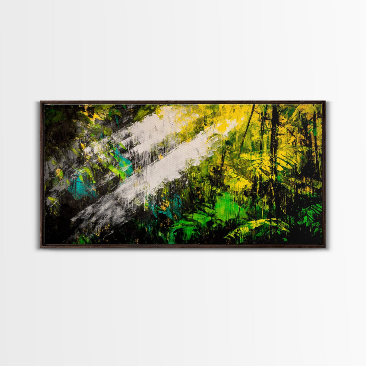 Abstract Jungle, Green Yellow, Tropical Rainforest, Canvas Print, Modern Nature Wall Art, Framed Painting, Boho Home Decor, Textured Art