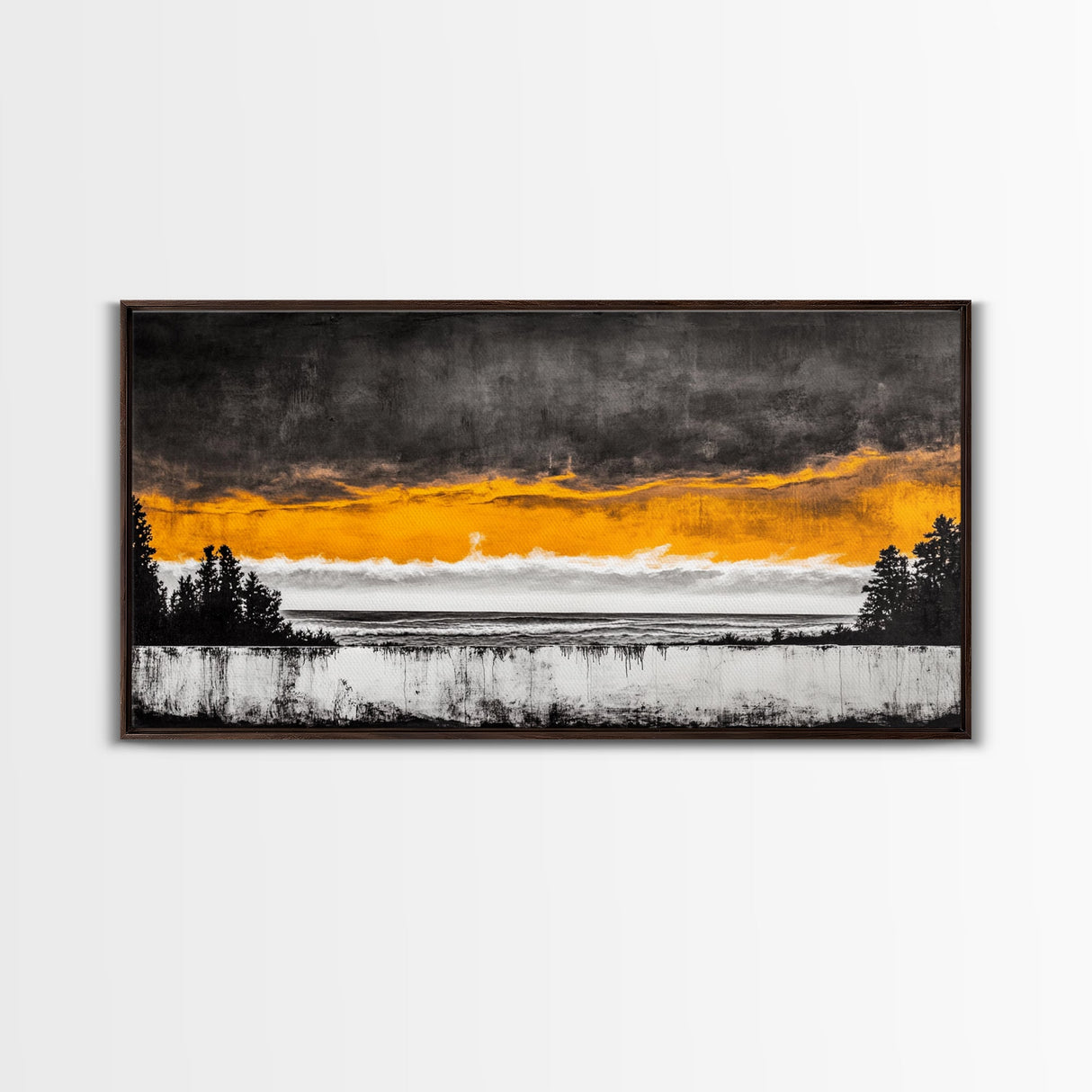 Sunset Over Ocean, Dramatic Sky, Coastal Landscape, Minimalist Wall Art, Beach Home Decor, Framed Canvas Print, Large Statement Art