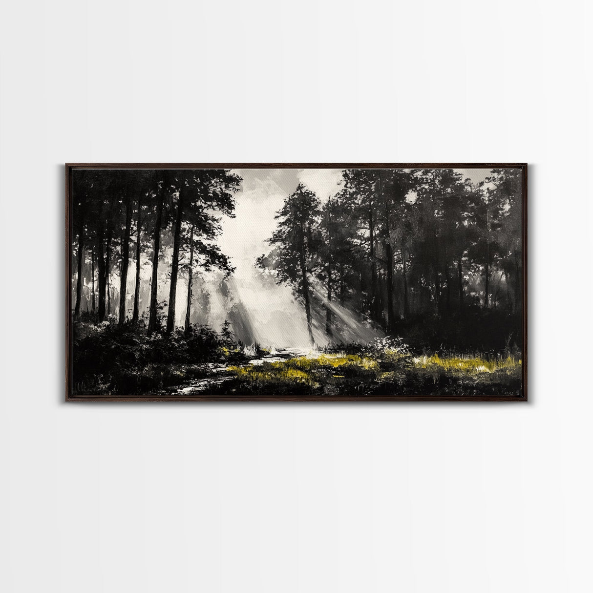 Misty Forest, Black and White, Nature Landscape, Framed Canvas Print, Tree Art, Moody Wall Decor, Rustic Cabin Art, Office Wall Art