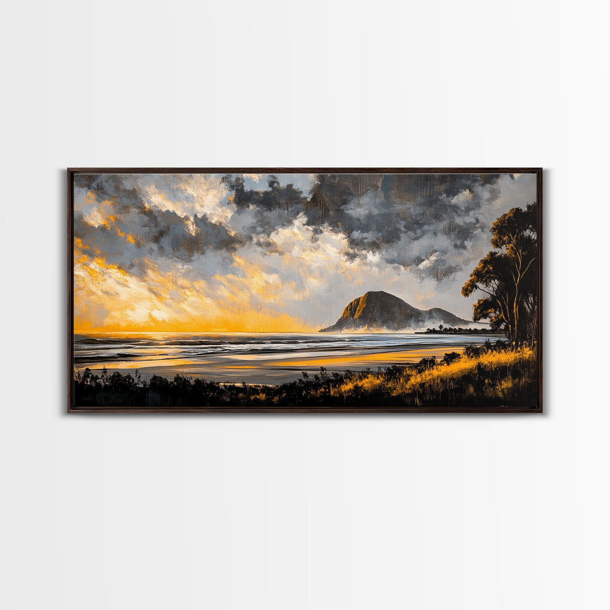 Sunset Beach, Golden Hour, Seaside Landscape, Canvas Print, Coastal Home Decor, Serene Ocean Art, Bedroom Wall Decor, Contemporary Art