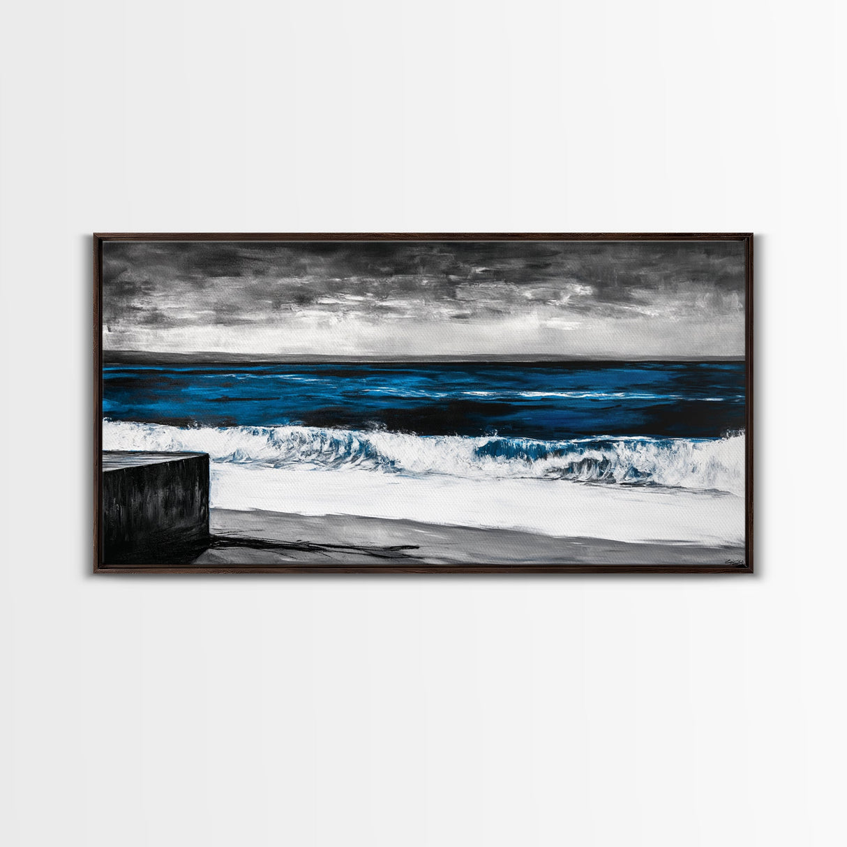 Ocean Waves, Moody, Blue, Coastal, Framed Canvas Print, Seascape Painting, Beach House Decor, Nautical Wall Art, Large Wall Art