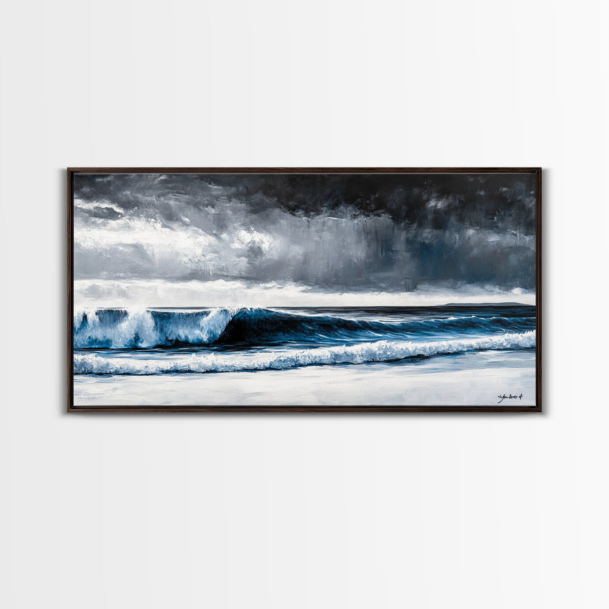 Stormy Ocean, Dramatic Seascape, Blue Waves, Coastal Decor, Moody Beach Art, Modern Wall Decor, Large Statement, Framed Canvas Print