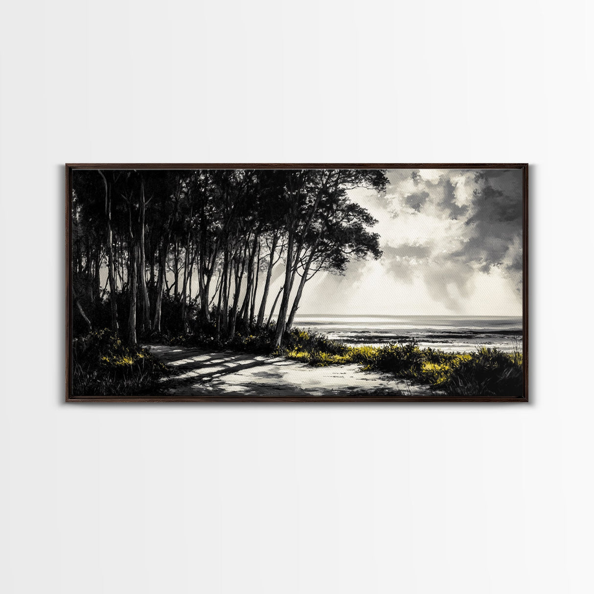 Forest Path, Coastal Landscape, Black and White Art, Tranquil Scene, Nature Wall Art, Minimalist Decor, Living Room, Canvas Print
