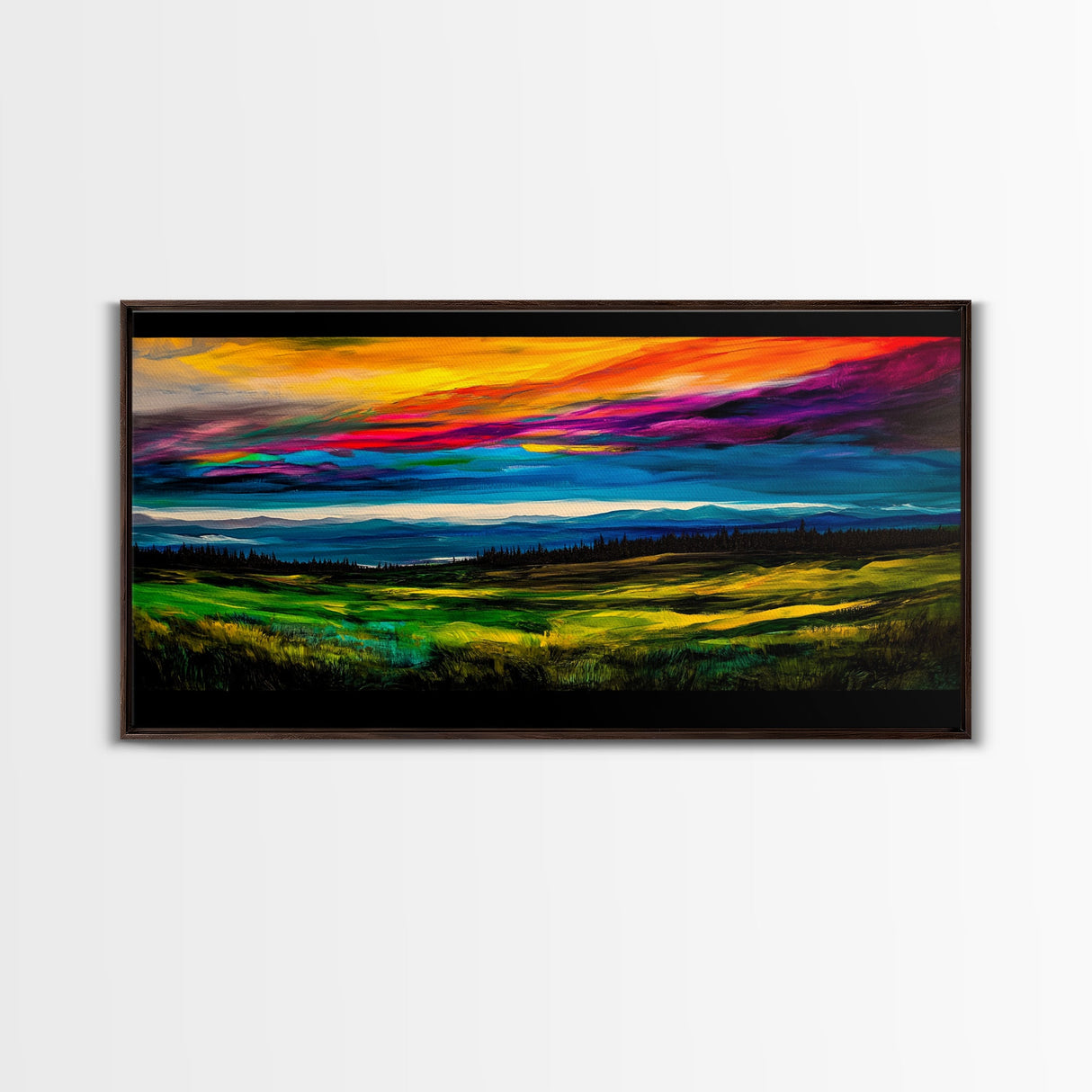 Mountain Sunset, Vibrant Colorful Sky, Nature Painting, Canvas Print, Boho Wall Art, Living Room Wall Art, Large Landscape Decor