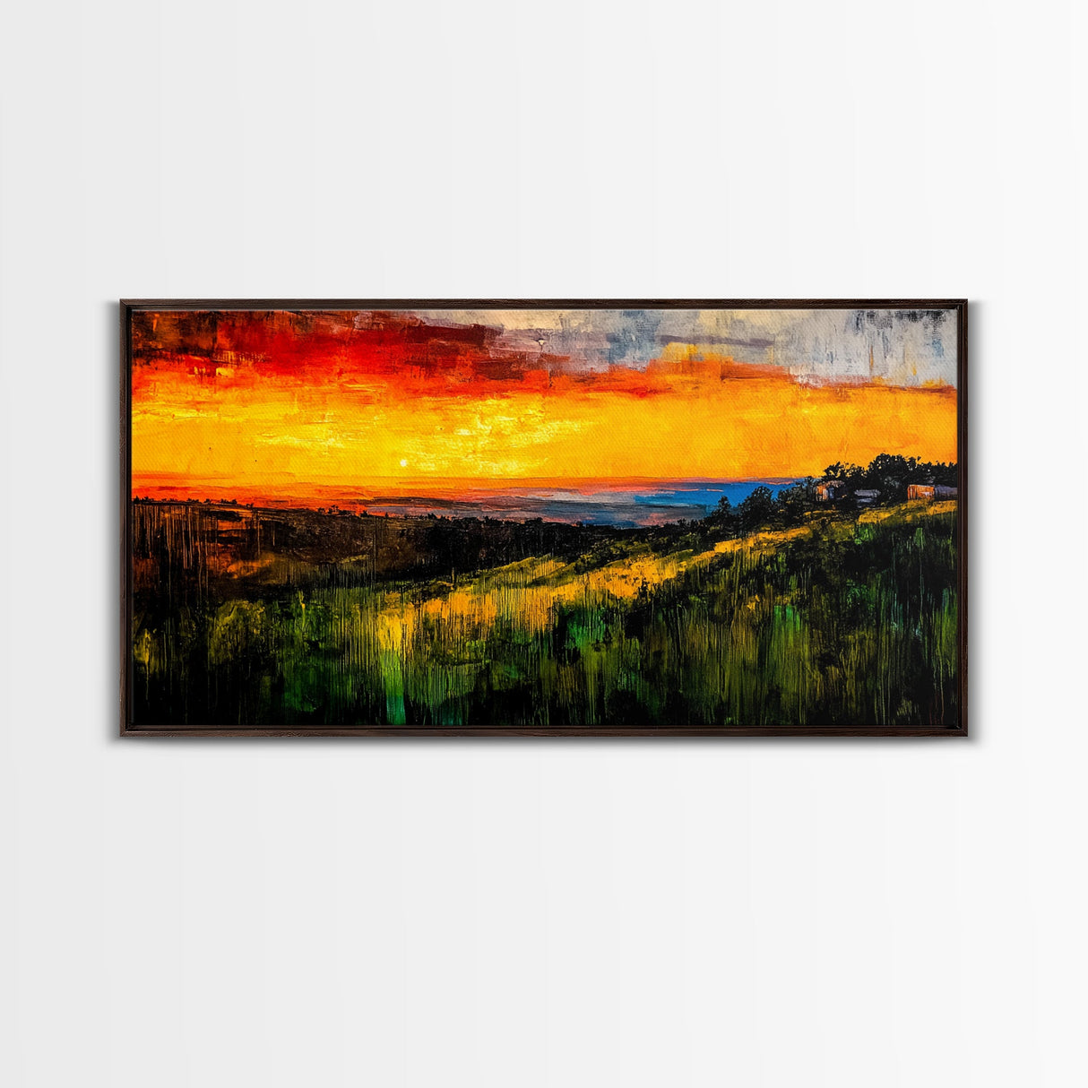Golden Sunset, Rolling Hills, Vibrant Landscape, Canvas Print, Nature Wall Art, Living Room Decor, Warm Autumn Tones, Rustic Artwork