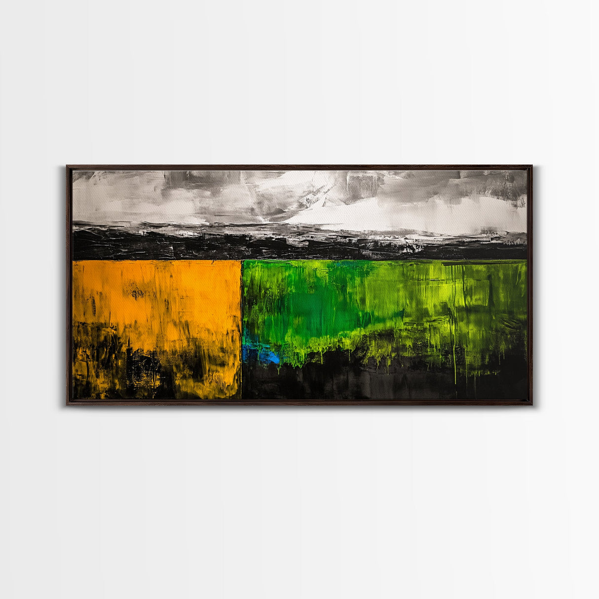 Abstract Landscape, Minimalist Art, Modern Wall Decor, Framed Canvas Print, Green and Gold Wall Art, Contemporary Home Decor