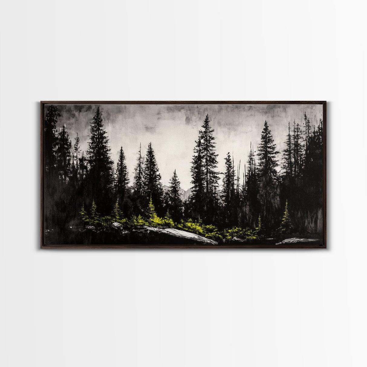 Black Forest, Dark Landscape, Modern Wall Art, Minimalist Nature, Moody Trees, Framed Canvas Print, Living Room Decor, Rustic Cabin Art