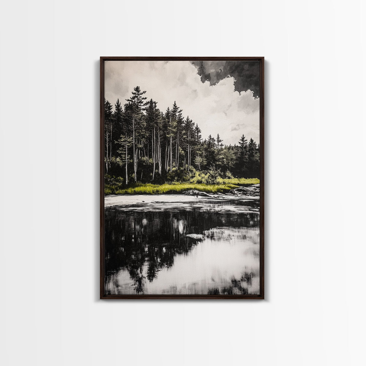 Coastal Serenity, Black and White Wall Art, Ocean Waves, Minimalist Landscape, Nautical Home Decor, Modern Art, Framed Canvas Print