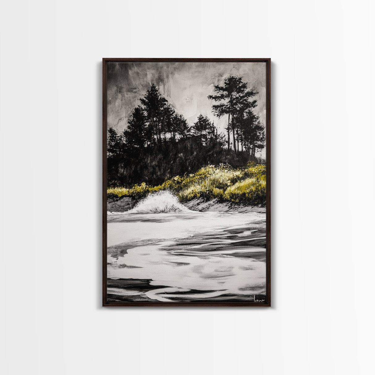 Forest Edge, Beach Shore, Dramatic Sky, Black and White Wall Art, Modern Minimalist Decor, Living Room Art, Canvas Print, Nature Inspired
