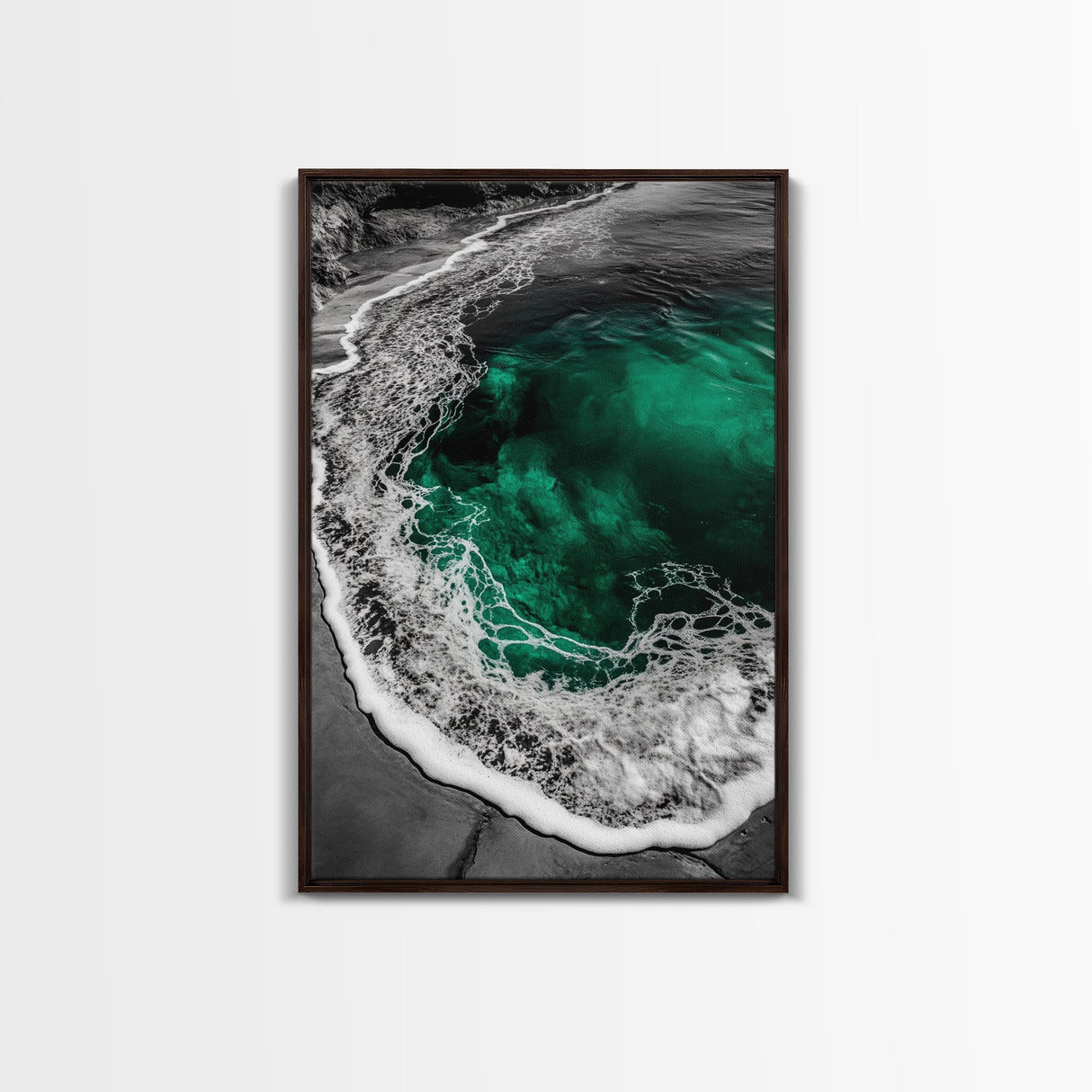 Ocean, Emerald Waters, Coastal Wall Art, Framed Canvas Print, Beach Aesthetic, Nautical Decor, Sea Foam Waves, Tranquil View