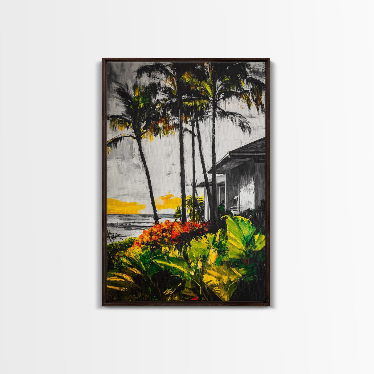 Palm Trees, Beach House, Tropical Sunset, Framed Canvas Print, Coastal Wall Art, Boho Art, Bedroom Wall Art, Vacation Vibes